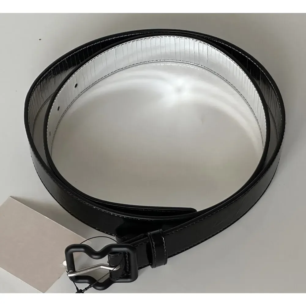Bottega Veneta Crease Leather Black/Silver Belt 38/95 IT 691233 NWT $420